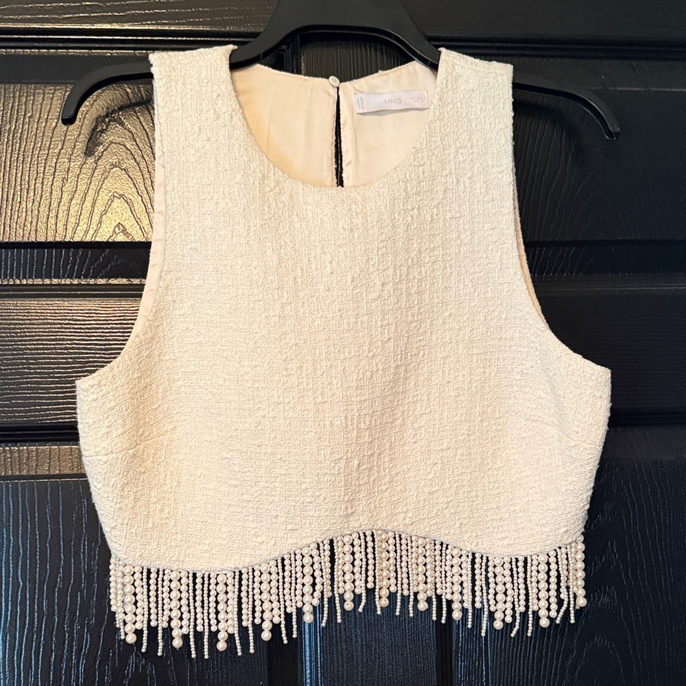Pearl-Trim Crop Top in Ivory
